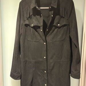 Zara Black Button Down Shirt with Fringe